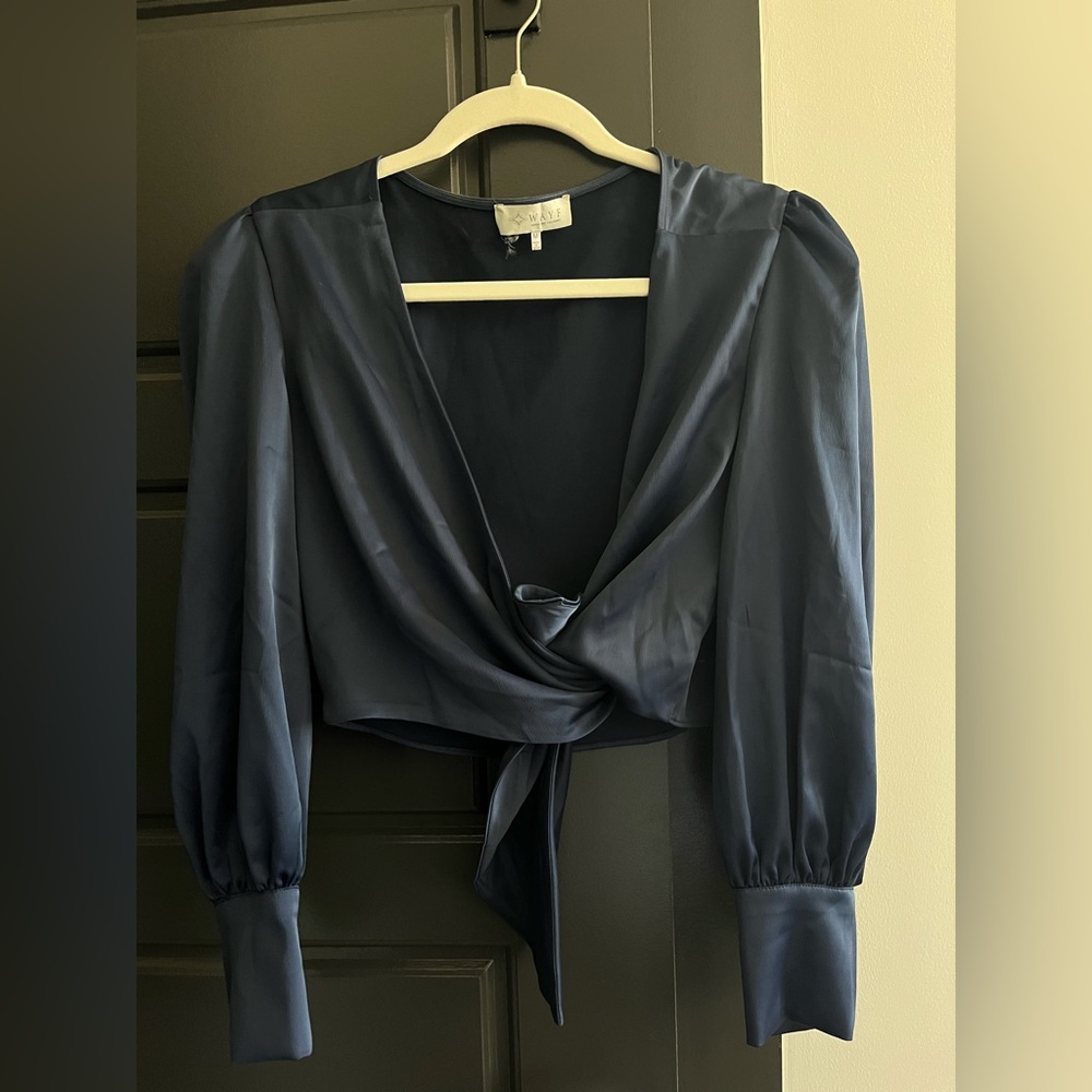 Wayf Navy Wrap Top